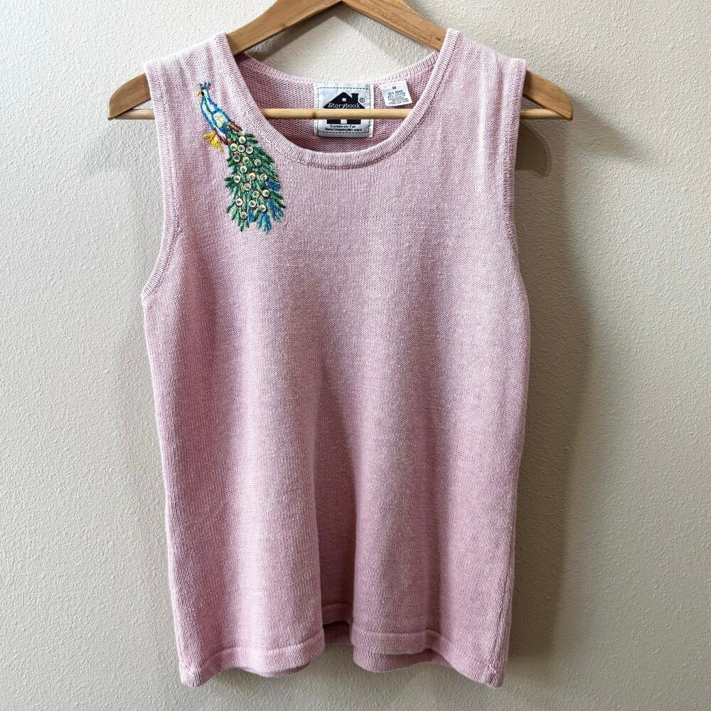 Storybook Knits Light Pink Peacock Sequin Tank Size M